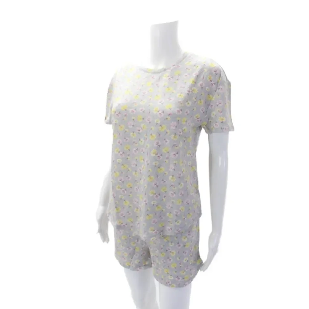 Emerson Road Womens Floral Print Crew Neck Sleep Shirt Pajama Set Gray Size S